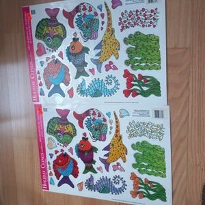Holiday Clings fish and hearts window clings decoration vintage